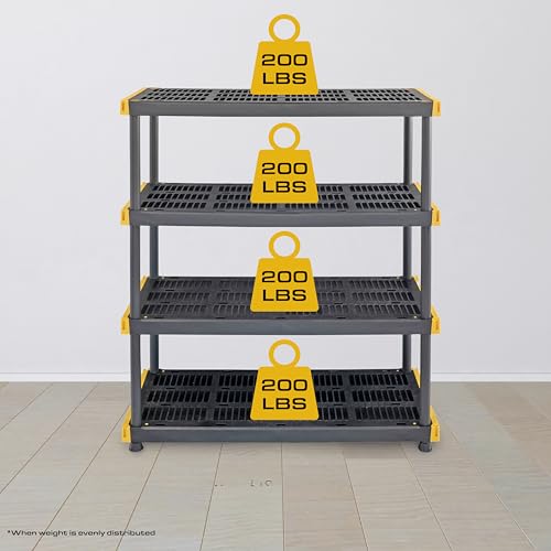 CX Black & Yellow®, 5-Tier Heavy Duty Plastic Storage Shelving Unit, 200lbs/shelf (72”H x 48”W x 20”D), for Indoor/Outdoor Organization, Modular Rack