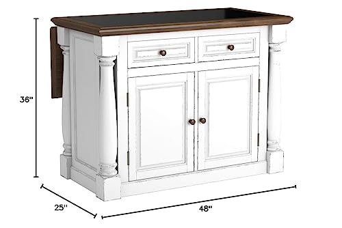 Homestyles Monarch Kitchen Island Set, With 2 Stools, Off-White