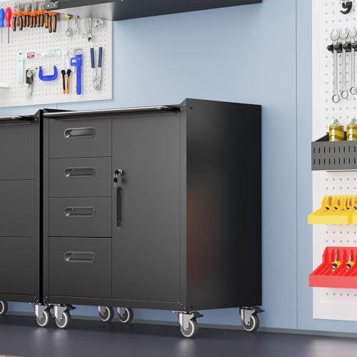 Garage Storage Cabinet Wall Cabinet with 2 Doors,Lockable Tool Cabinets Wall Mounted with Adjustale Shelves,Heavy Duty Steel Hanging Cabinets for Warehouse Kitchen Laundry,Assembly Required