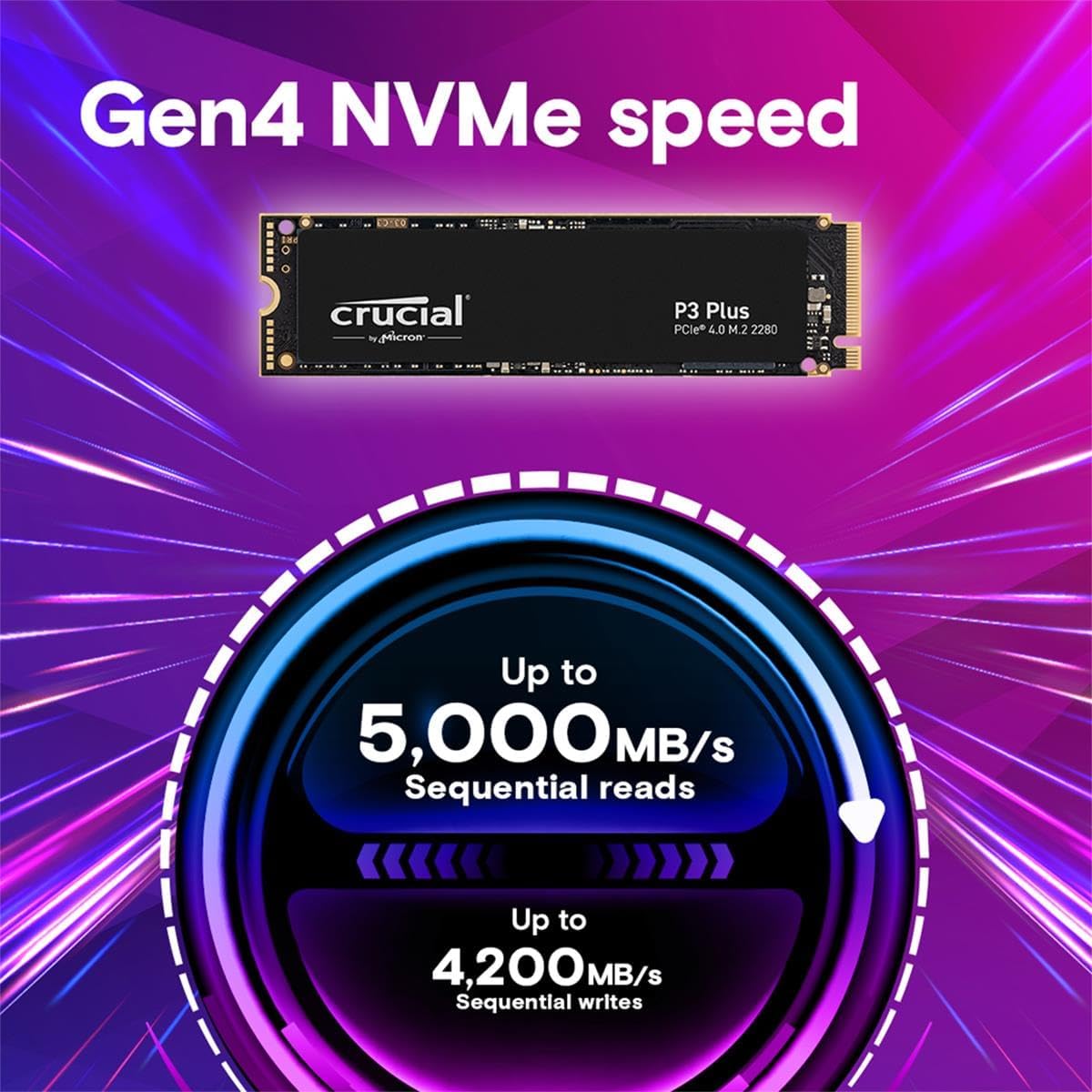 Crucial P3 Plus 1TB 3D NAND PCIe Gen4 NVMe M.2 Internal SSD, 5000MB/s Read