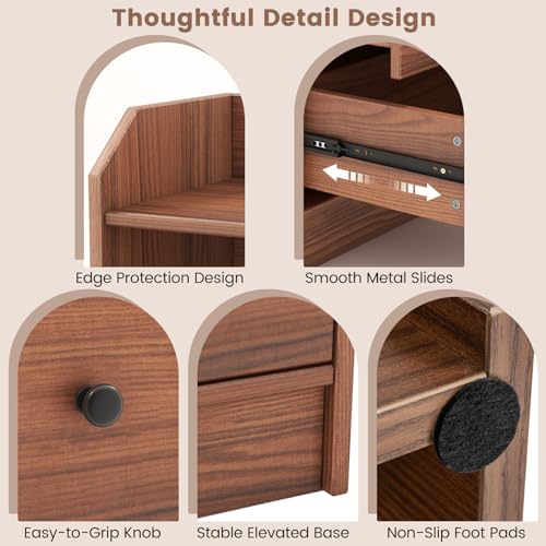 LOKO 3 Drawers Dresser with Shelves, Tall Nightstand with 2 Open Shelves, Modern Chest of Drawers with Anti-Toppling Device, Utility Storage Dresser for Living room, Bedroom, Closet, Entryway (Walnut)