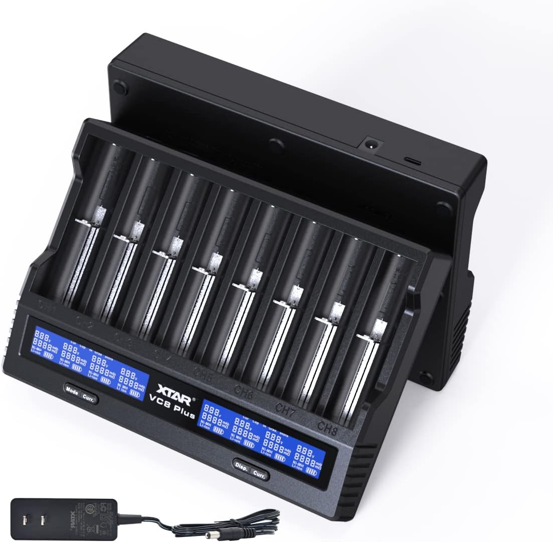 18650 battery charger 8 slot XTAR VC8 PLUS with INPUT Adapter 2022 Rechargeable lithium Battery Charger 8 slot 18650 21700 Charger test battery real capacity