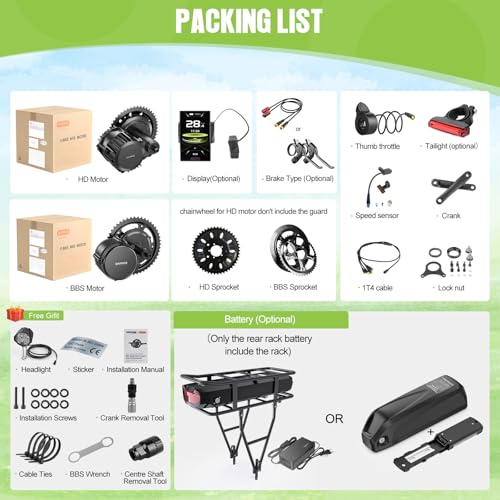 BAFANG Mid Drive Kit:1000W 750W 500W Ebike Motor Kits with Battery(Optional),Bafang BBS02B HD Mid Drive Ebike Conversion Kit with LCD Display&Ebike Battery for BB 68-73MM/85-105MM/105-125MM E-Bike
