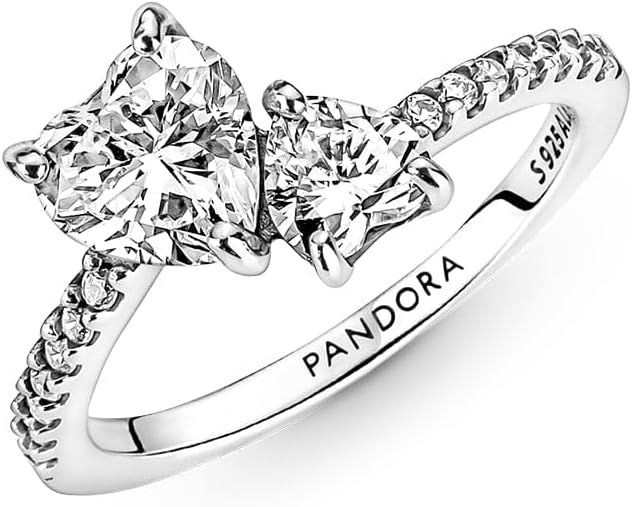 Pandora Double Heart Sparkling Ring - Sterling Silver Ring for Women - Gift for Her - Sterling Silver with Clear Cubic Zirconia - Size 7.5