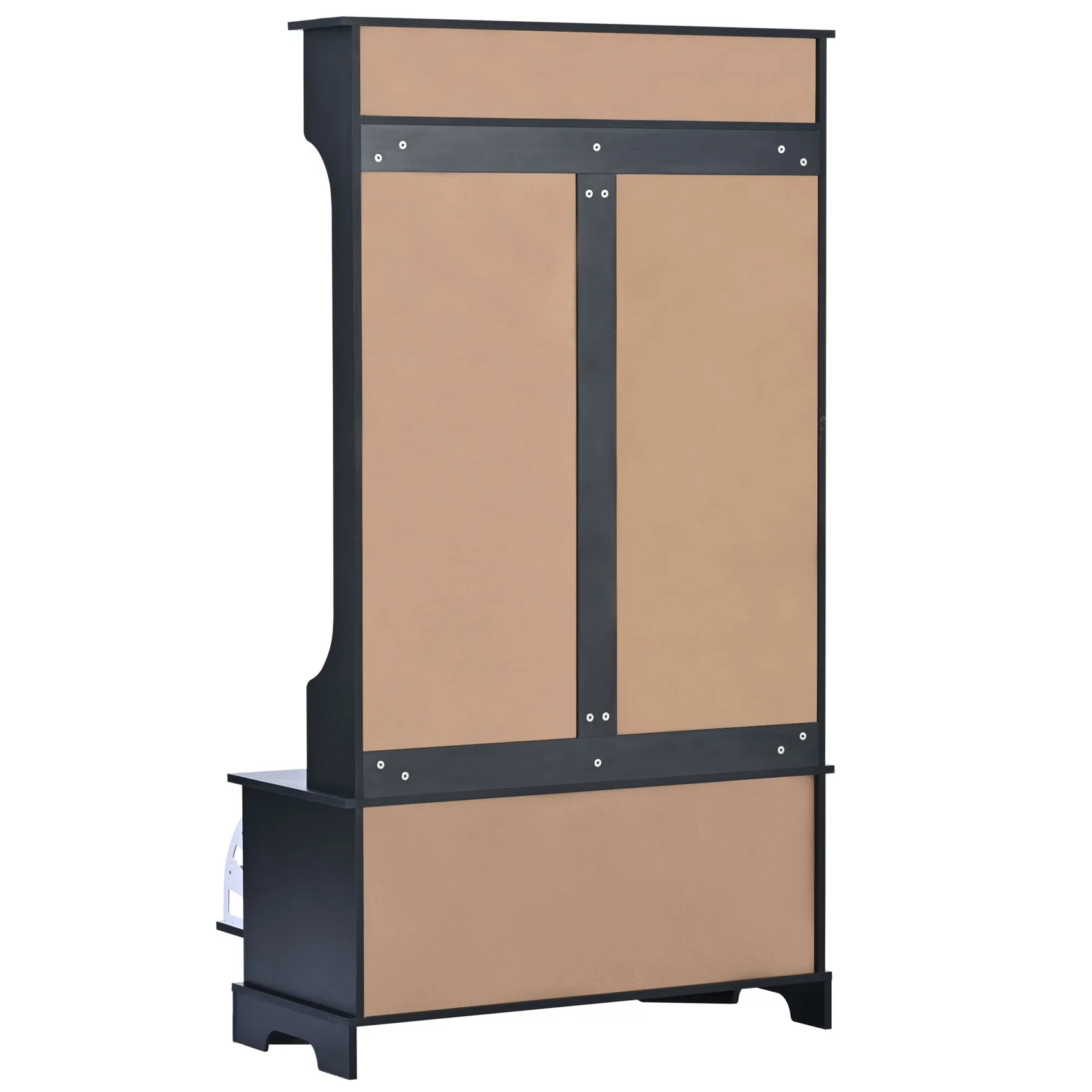 Hall Tree with Bench and 2 Flip Shoe Storage Drawers, Entryway Bench with Coat Rack and 3 Top Shelves, Mudroom Bench with Storage and 4 Metal Double Hooks for Entry way, Hallway (Black)