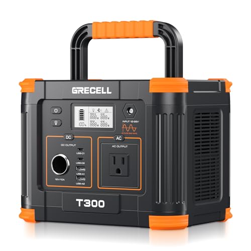 Portable Power Station 300W (Peak 600W), GRECELL 230.88Wh Solar Generator with 60W USB-C PD Output, 110V Pure Sine Wave AC Outlet Backup Lithium Battery for Outdoors Camping Travel Home Blackout