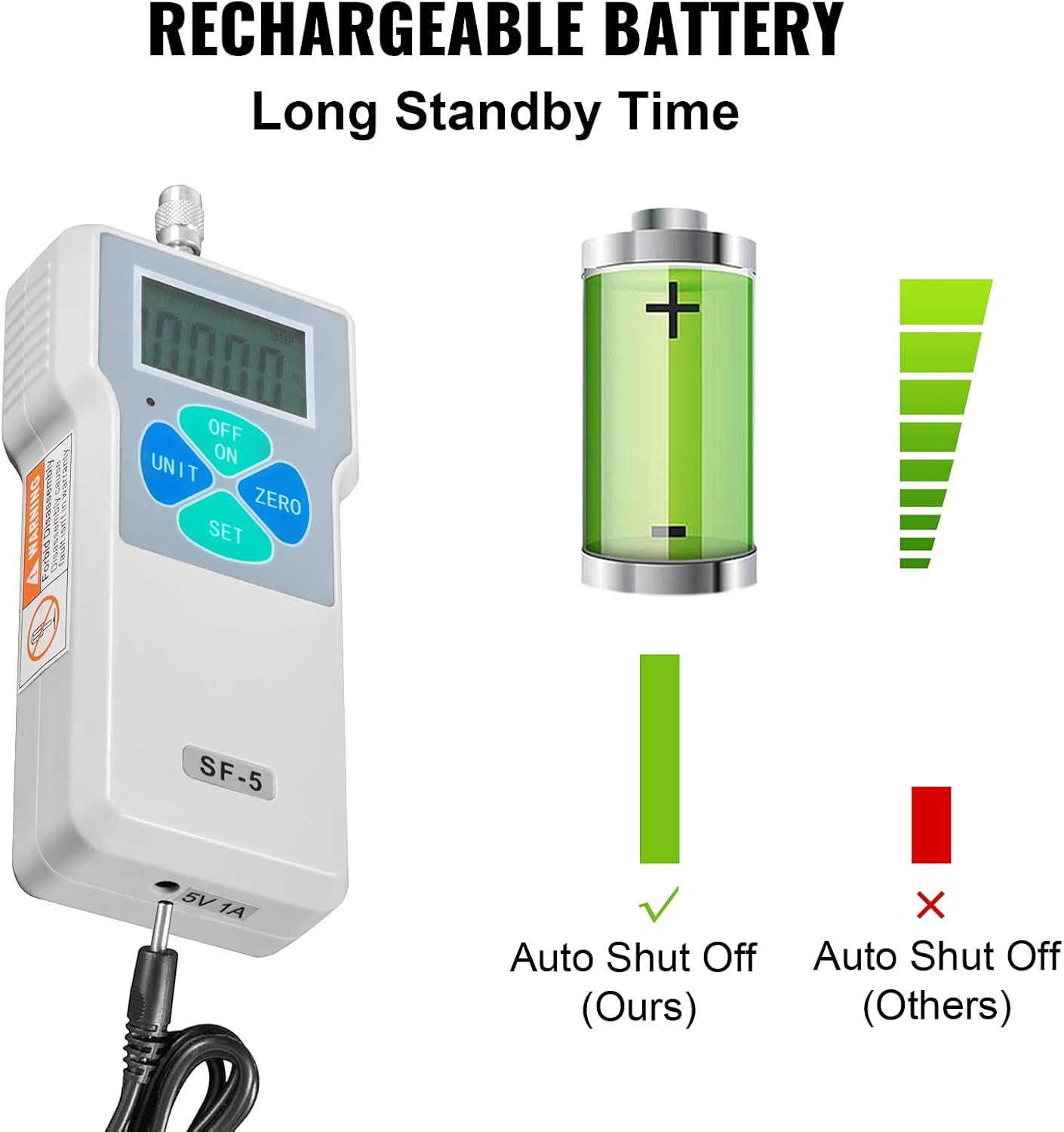 VEVOR Digital Force Gauge 500N/50kgf/110lbf Push Pull Force Gauge w/LCD Backlight Display Pull Force Tester Peak/Track Mode Digital Thrust Meter Data Storage for Compression Load Plug Force Test