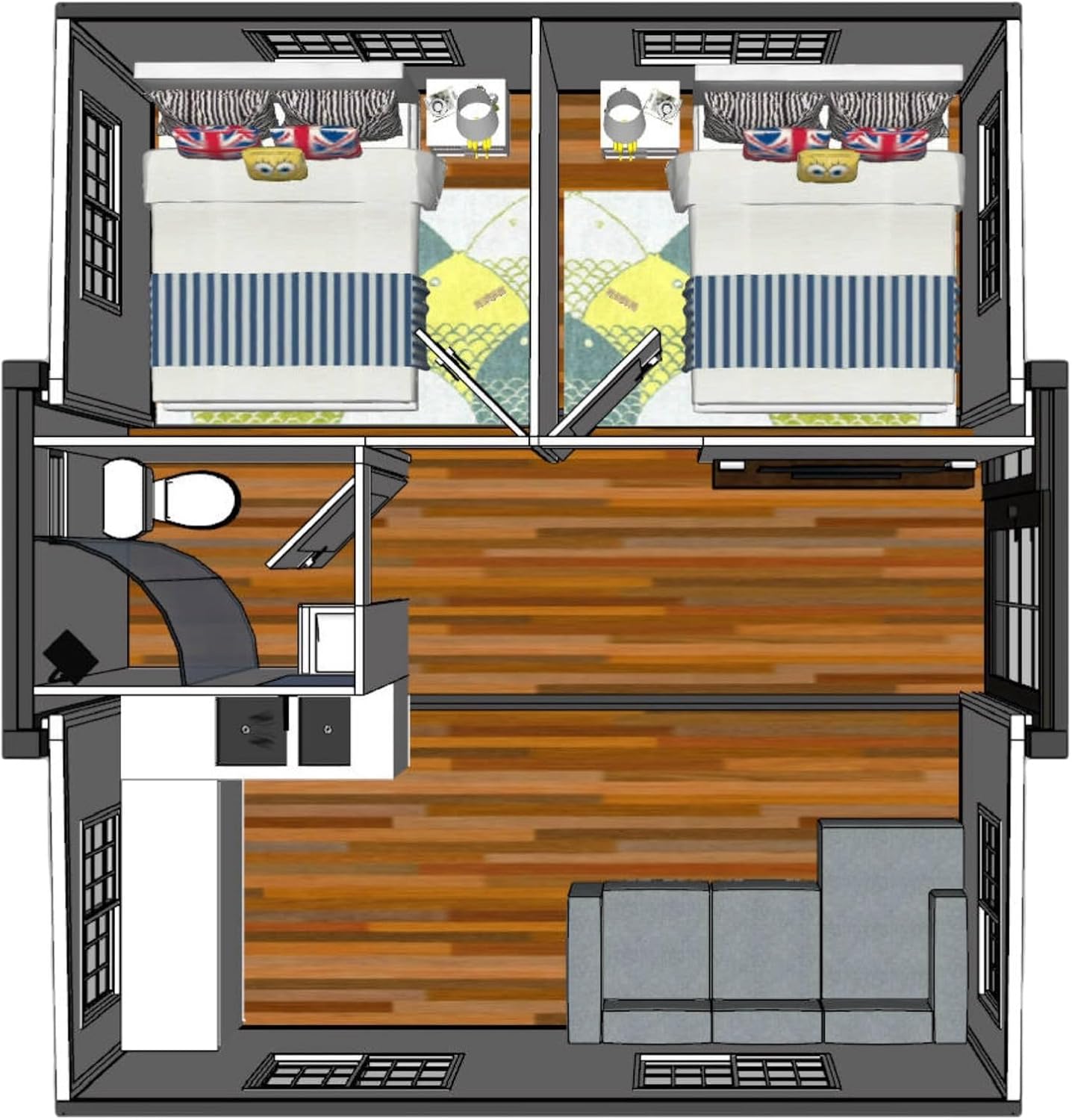 SAA Tiny Expandable Prefab House to Live in 1 Bathroom, 2 Rooms & 1 Kitchen- Foldable House, Container Home, Portable House, Tiny House for Small Family, Modular Guest House – 19 x 20 FT