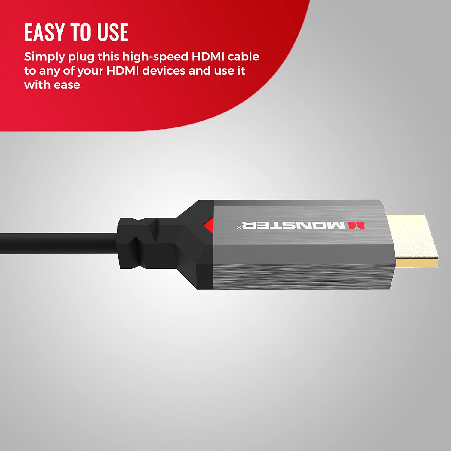 Monster Essentials HDMI 2.1-48 Gbps Active Optical Cable Featuring Aluminum Extrusion Connector - Supports 8K @ 60HZ, 4K @ 120HZ, Premium Certified, V-Grip, 15 Meters