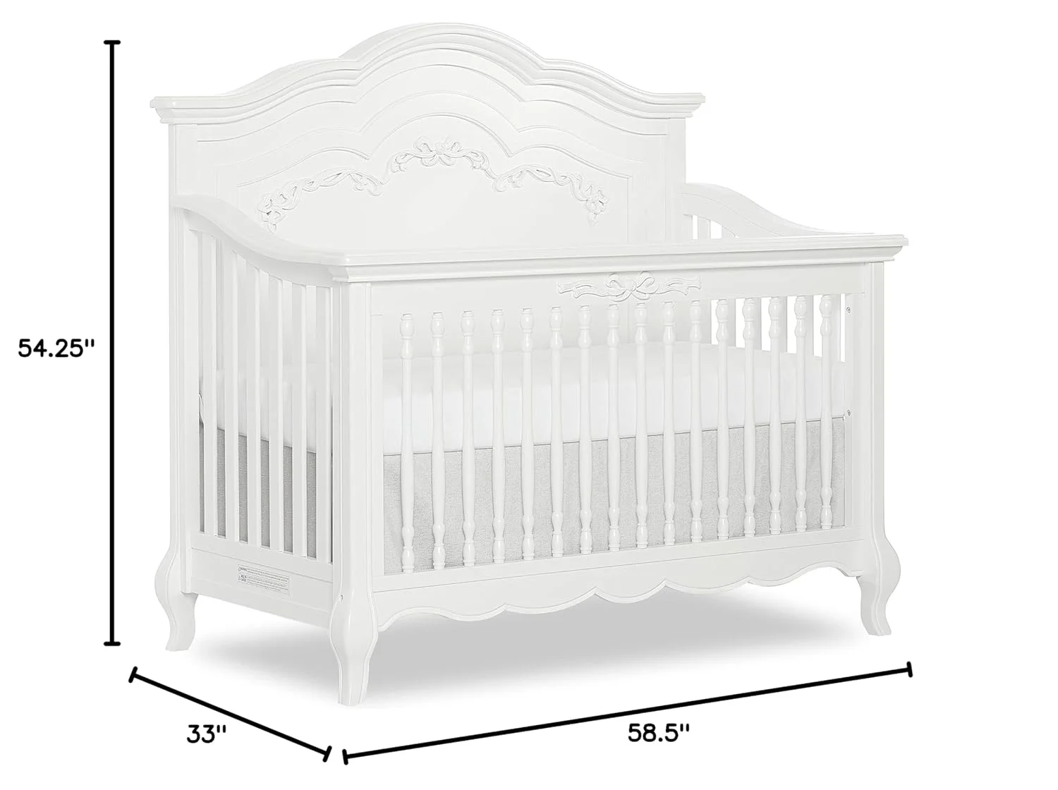 Evolur Aurora 5-in-1 Convertible Crib in Frost, Greenguard Gold Certified, Features 3 Mattress Height Settings, Sturdy and Spacious Baby Crib, Wooden Furniture