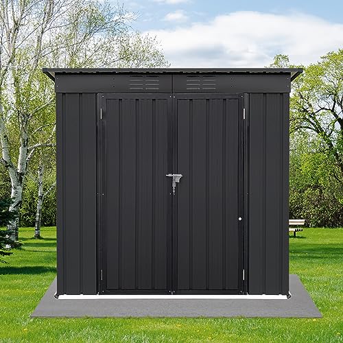 6FTx4FT Metal Outdoor Storage Shed with Double Lockable Doors &Pent Roof,Waterproof Garden Tool House for Bike Backyard Patio,Lawn and Outside,Black