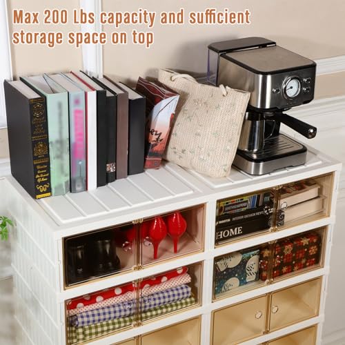 Foldable Shoes Rack Organizer Clear Plastic Shoes Rack for Closet Shelf Collapsible Large Shoes Storage Box Stackable Easy Assembly Shoe Cabinet with Lids and Door(9-tier for 18-36 Pairs)