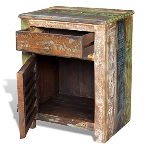 End Table with 1 Drawer 1 Door Reclaimed Wood,Reclaimed Wood End Table with Drawer and Cupboard for Home Decor and Storage, Brown