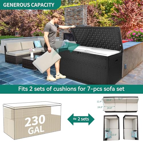 YITAHOME XXL 230 Gallon Large Deck Box, Double-Wall Resin Rattan Outdoor Storage Box with Flexible Divider for Patio Cushions Pool Float Garden Tools, 1000lbs Load Capacity Lockable Waterproof (Gray)