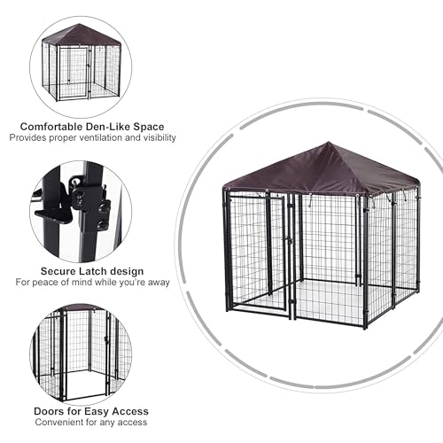 PawHut 4.6' x 4.6' x 5' Dog Kennel Outside, Welded Wire Outdoor Dog Kennel Run with Waterproof & UV Resistant Cover, for S&M Breeds, Chickens, Ducks, Black