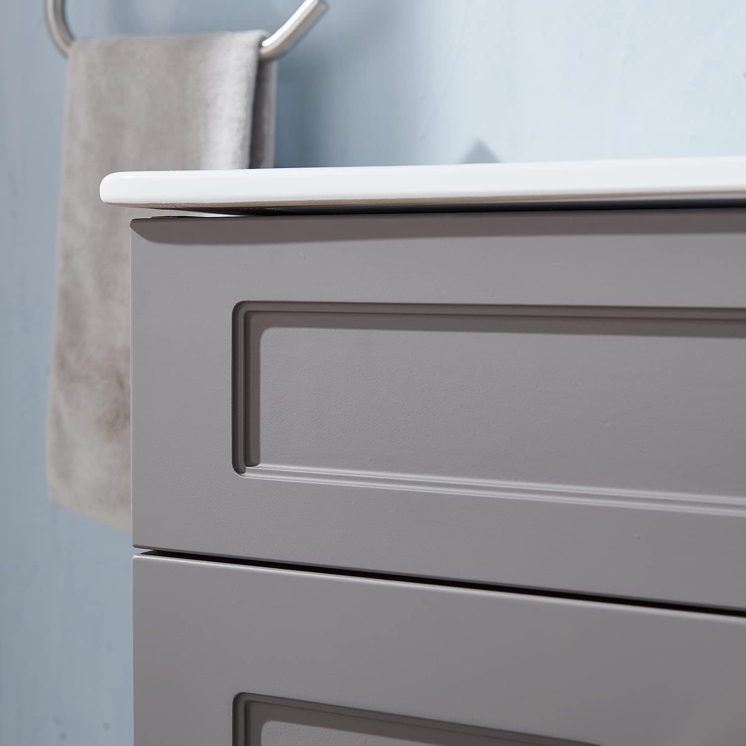 24 Inch Bathroom Vanity, Small Bathroom Vanity with Sink, Gray Bath Vanity Sink Set, Bathroom Vanity Cabinet with White Ceramic Vessel Basin Top