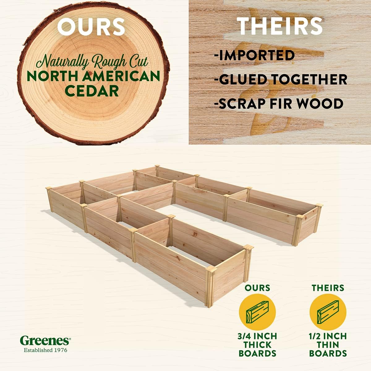 Greenes Fence Premium Cedar Raised Garden Bed, 8' x 12' x 16.5" U-Shaped Bed - Made in USA with North American Cedar
