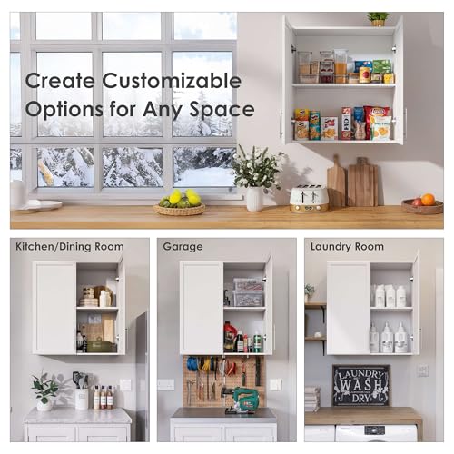 FIMELLO 30" Laundry Room Wall Cabinet with Adjustable Shelf, Large Wall Storage Cabinet, White Wall Cabinet with Doors, Upper Kitchen Cabinet, Cabinets for Laundry, Bathroom, Kitchen -White