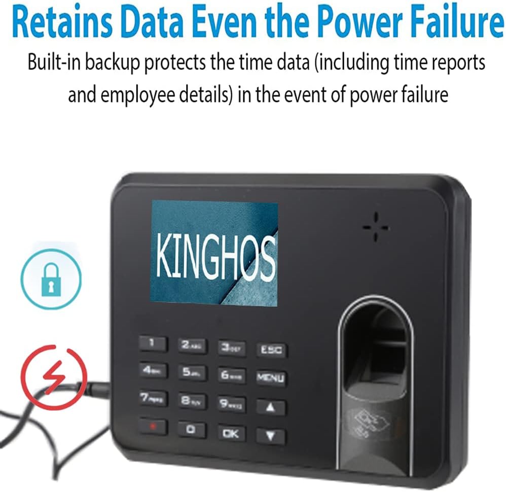 KINGHOS Employee Time Clock with Free Software, Auto Calculate Overtime and Work Hour/Deduct Lunch Time Fingerprint Time Attendance for Employees Small Business NO Monthly Fee