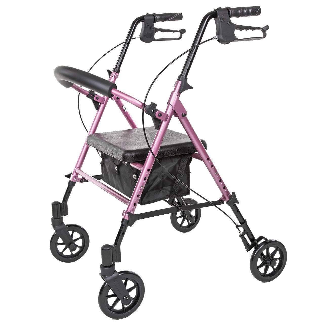 Carex Step N Rest Aluminum Rolling Walker for Seniors Pink Rollator Walker