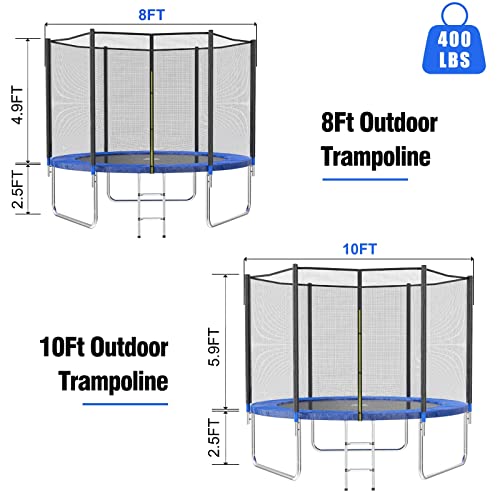 AOTOB 8FT 10FT 12FT 14 FT 15FT Trampoline with Safety Enclosure Net，Outdoor Trampoline with Basketball Hoop, Heavy Duty Jumping Mat and Spring Cover Padding for Kids and Adults, Storage Bag and Ladder