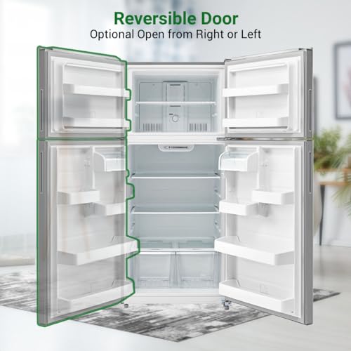 Smad Top Freezer Refrigerator with Reviseble Door Adjustable Temperature Upright Freezer for Home Garage Dorm Kitchen Stainless Steel