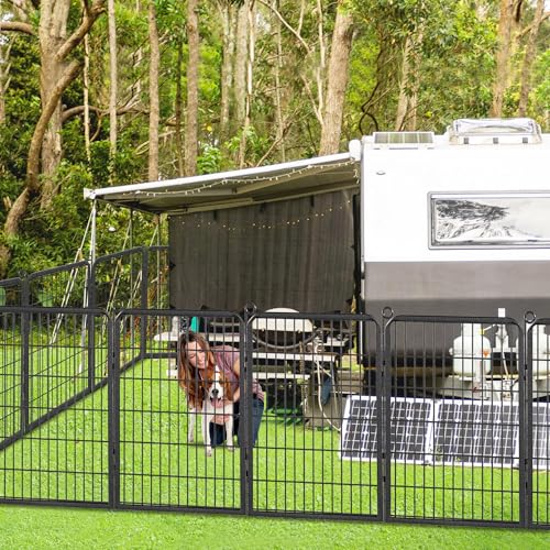 Dog Playpen, 32inch 10 Panels Outdoor Dog Fence Indoor Dog Pen Anti-Rust Pet Puppy Pen Dog Exercise Pen with Lock for Medium Small Dogs, Portable Pet Fence for Yard RV Camping