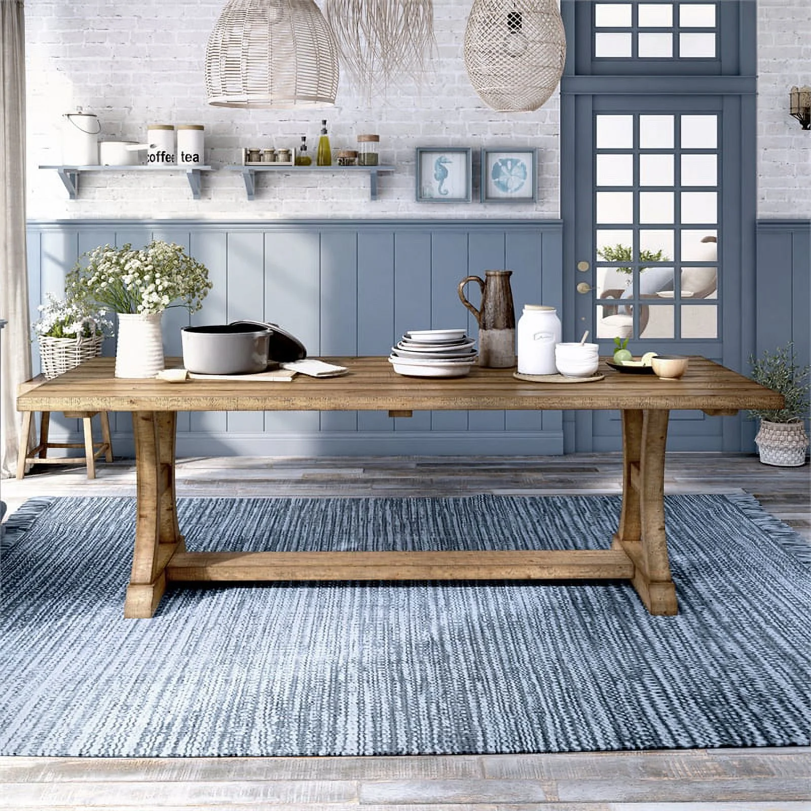 Furniture of America Liston Wood Trestle Dining Table in Rustic Brown Pine