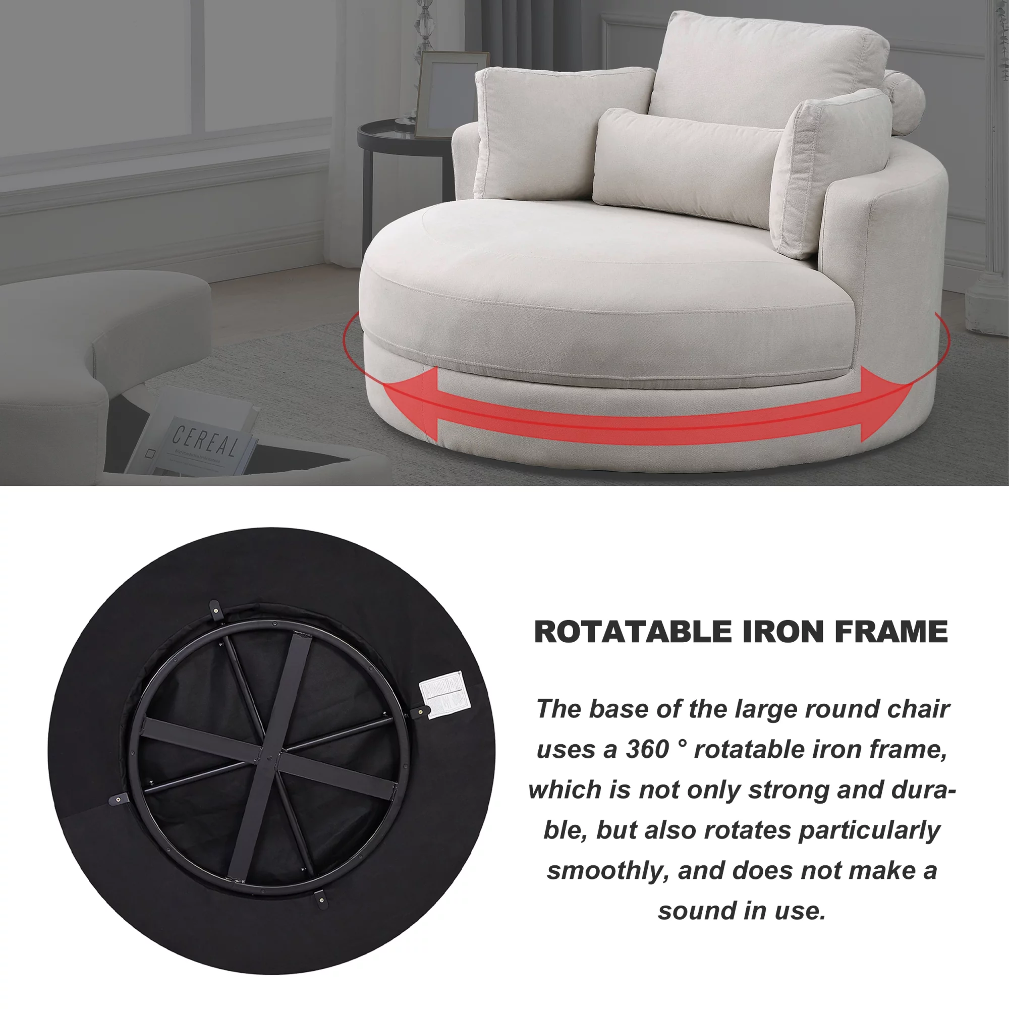 [Video] Welike Swivel Accent Barrel Modern Sofa Lounge Club Big Round Chair with Storage Ottoman Linen Fabric for Living Room Hotel with Pillows . *2PCS