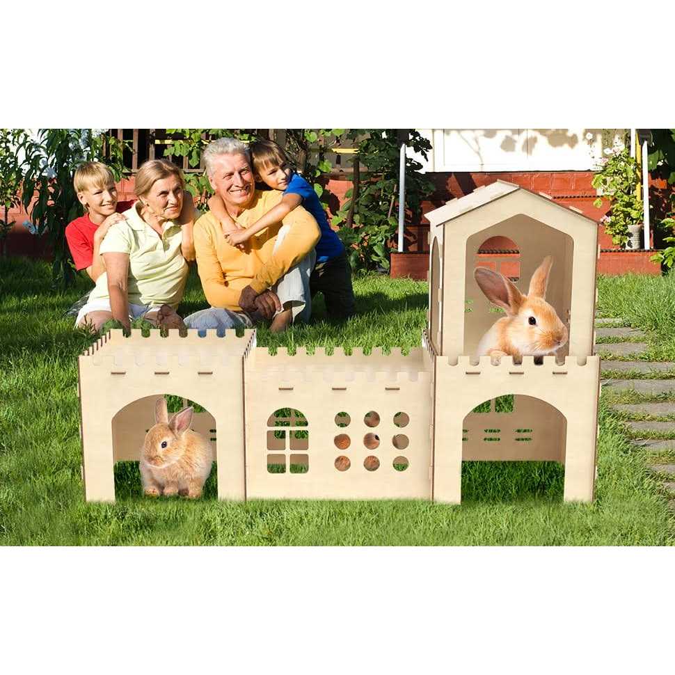 Extra Large Rabbit Hutch, Wooden Rabbit Houses and Hideouts Large Wooden Rabbit Castle Bunny Hideout - Pet Supplies online store