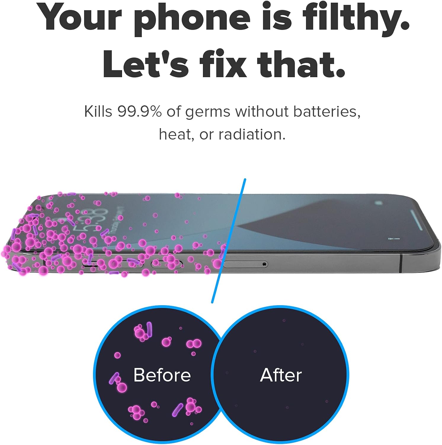 Zdium UV Phone Sanitizer with Wireless Charging | EPA Registered & Clinically Proven Cell Phone Sterilizer for Disinfecting Phones, Tablets, & More | Kills 99.9% of Bacteria, Viruses, & Germs | White Pack of 2