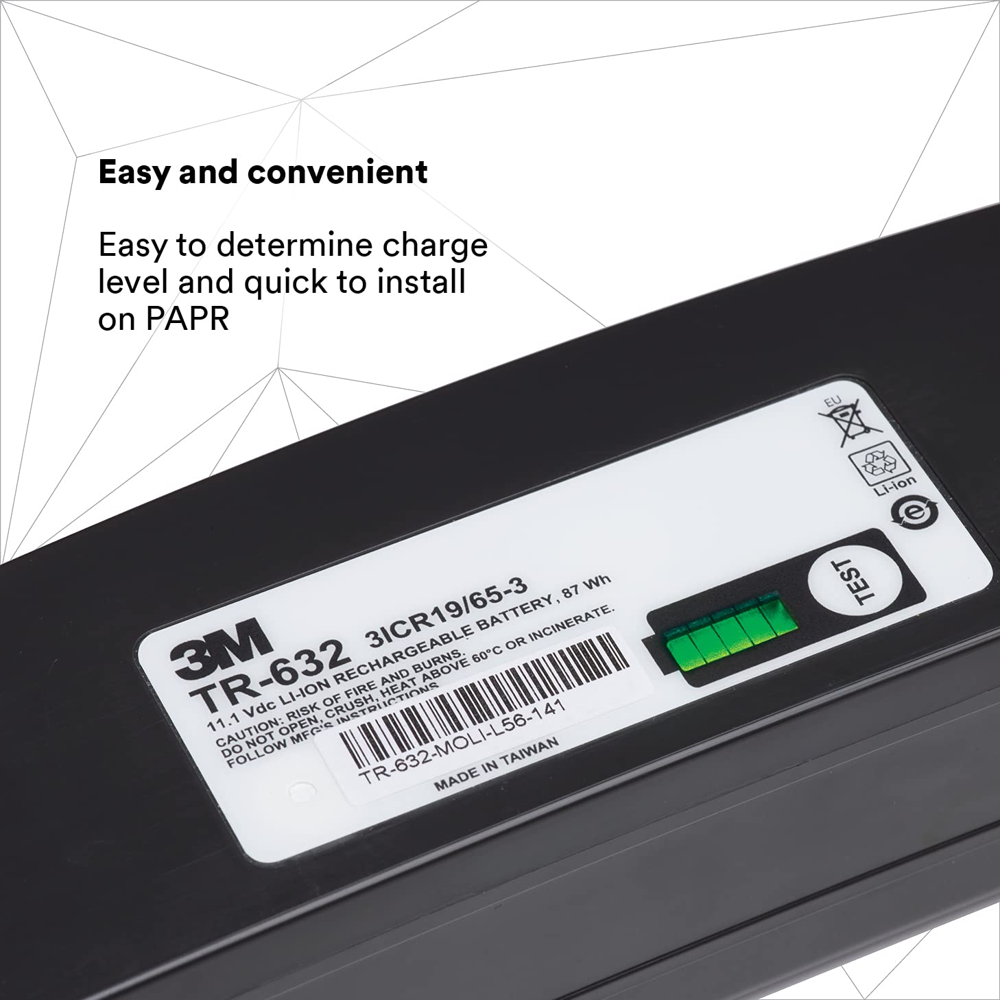 3M PAPR, Versaflo High Capacity Battery TR-632, For TR-600 Powered Air Purifying Respirator, NIOSH Approved, 1/Case