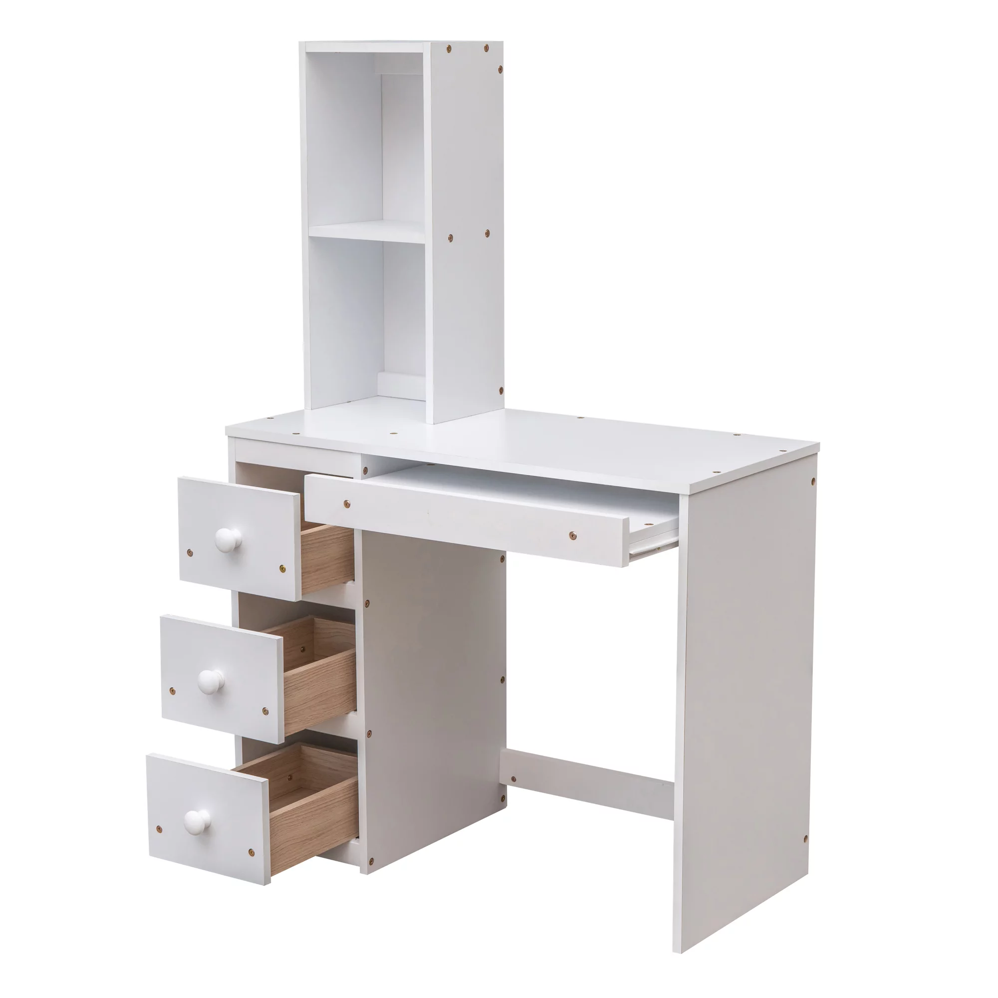 Euroco Wood Twin Bunk Loft Bed with Desk, Drawers and Shelf for Kids, White