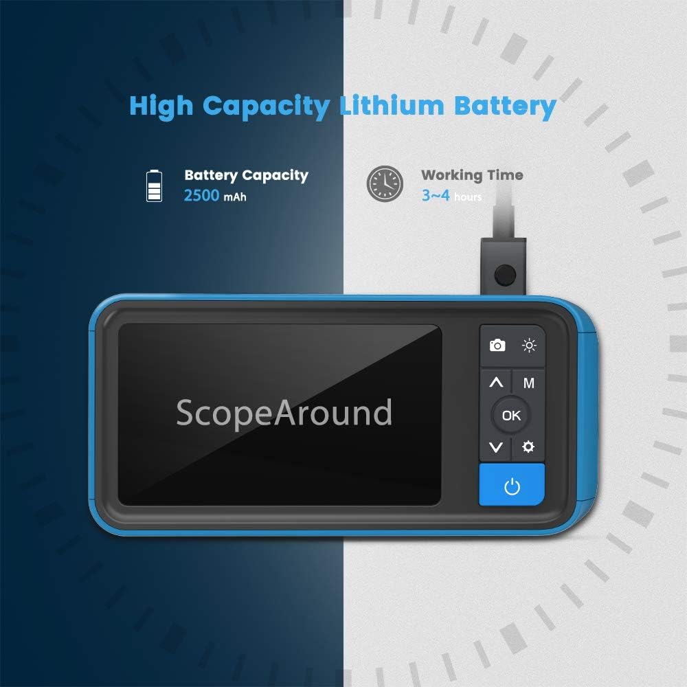 ScopeAround Endoscope 1080P HD Digital Borescope Camera Waterproof 4.5 Inch IPS Screen Snake Video Inspection Camera with 2x Len and 6 LED Lights, Semi-Rigid Cable, 32GB TF Card and Tool Bag (16.5FT)