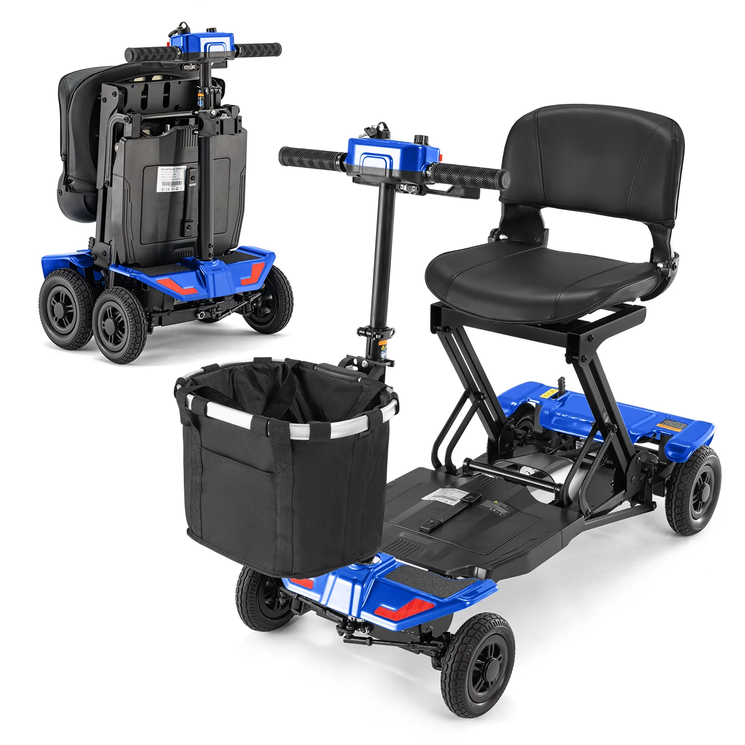 Cottinch 4 Wheels Mobility Scooter Collapsible Folding Travel Mobility Scooter, Electirc Wheelchair with Basket for Seniors, Blue - Curated Treasures Market