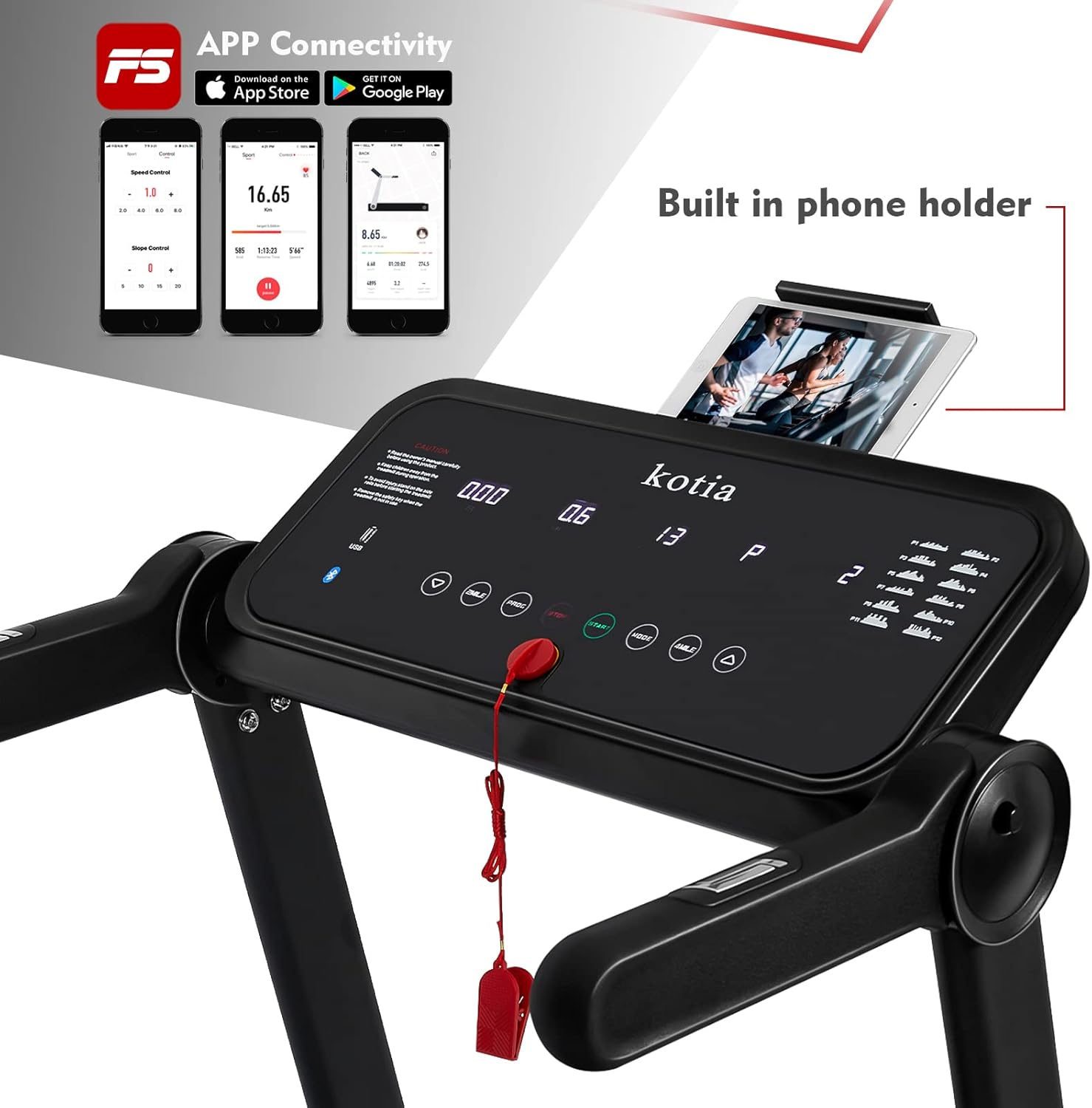 kotia Portable Folding Treadmill Zero Assembly Compact Treadmill with Bluetooth Speaker for Home Apartment and Small Space (Mode GHN10420)