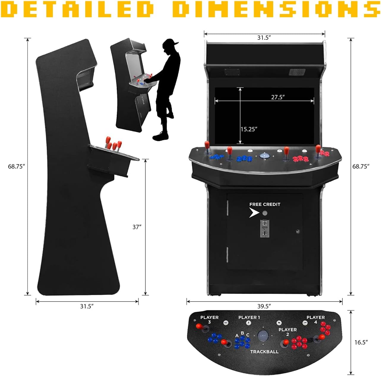 Creative Arcades Slim Full Size Stand-Up Commercial Grade Arcade Machine | 4 Player | 4500 Games | 32" LCD Screen | 4 Sanwa Joysticks | Trackball | 2 Stools Included | 3 Year Warranty