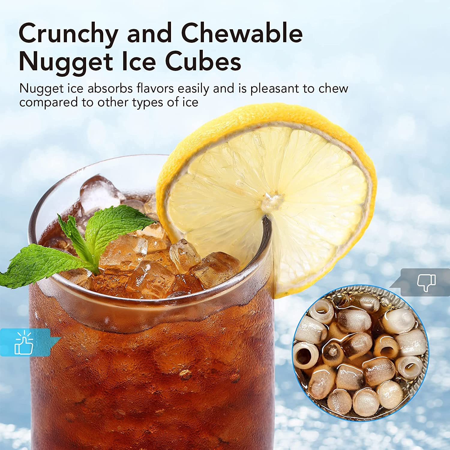 Nugget Ice Machine, Ice Maker Countertop, Max 44 lb/Day 3Qt Water Reservoir, Self Cleaning & Auto Water Refill, Portable Ice Maker Machine with Ice Scoop and Ice Basket for Party, RV, Home Kitchen