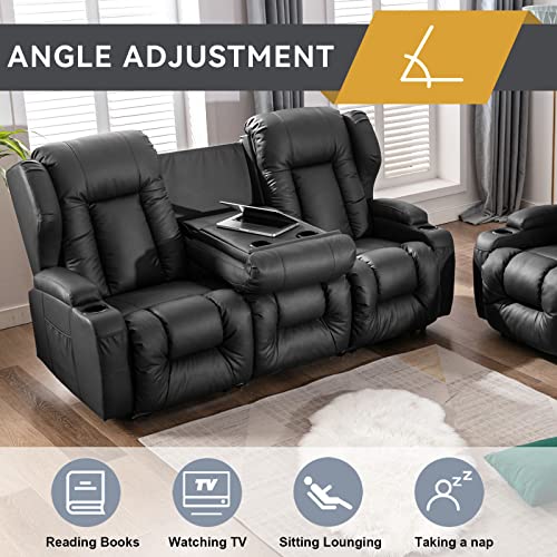 IPKIG 65.3" RV Loveseat Recliner - Faux Leather Manual Reclining Loveseat with Console, Cup Holders, Lumbar Pillow for Living Room, Bedroom, RV, Home Theater - RV Recliners Chair (Beige)