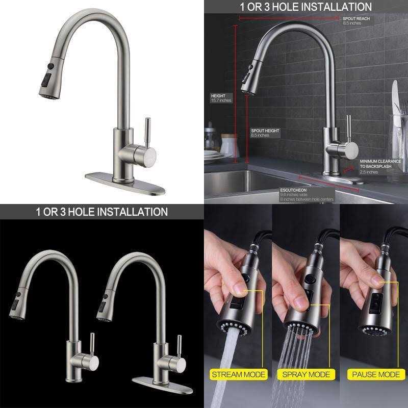 Wewe Single Handle High Arc Brushed Nickel Pull Out Kitchen Faucet Level Steel - Shop Hardware Tools Online Store