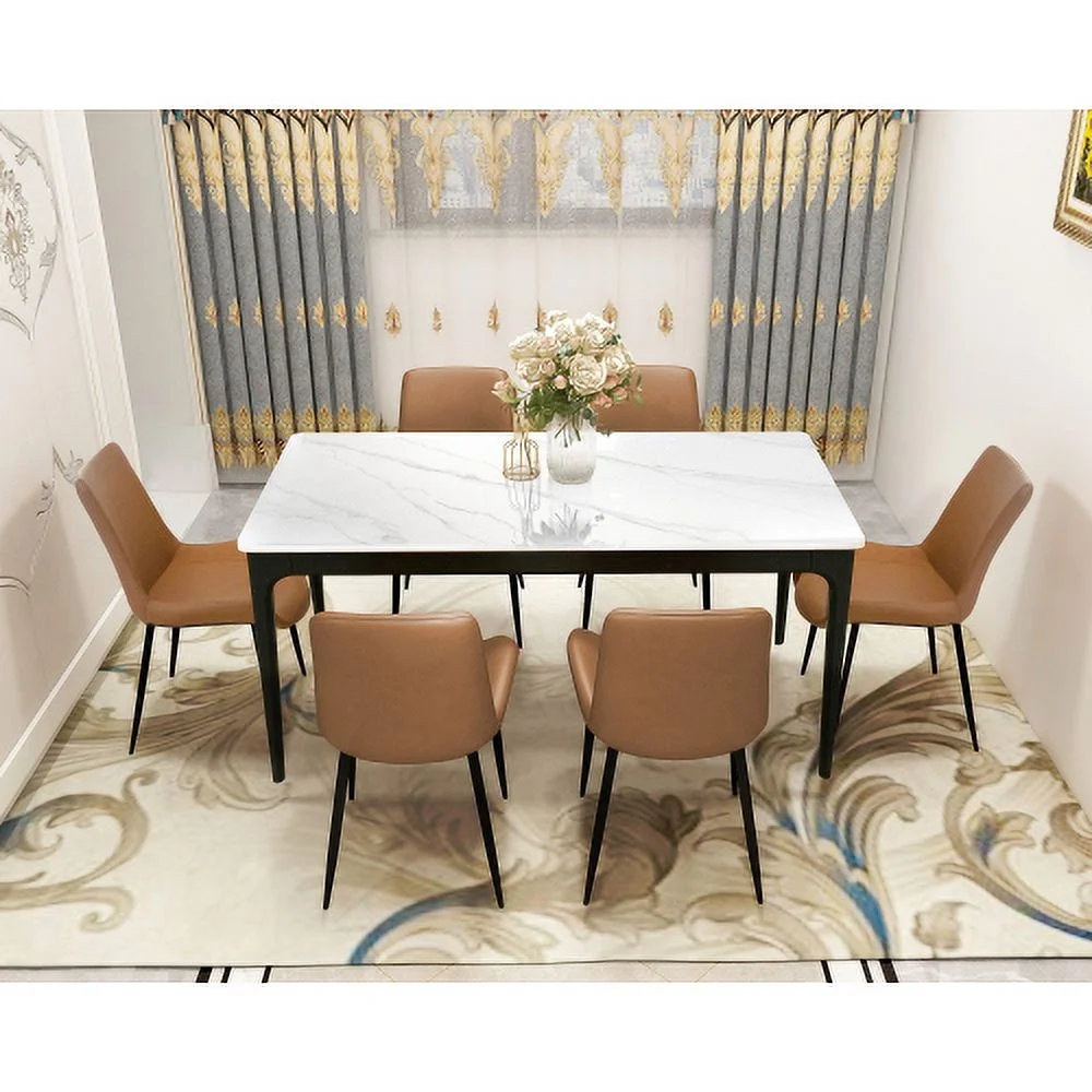Dining Table Sintered Stone Marble Dining Table Porcelain Table top Sturdy legs Aluminium Alloy legs Table for Dining Room, Kitchen Room, Living Room, 63 inch Table for 6 persons, White Table Only