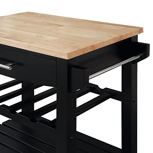 Convenience Concepts Ellaine 4 Tier Butcher Block Kitchen Cart with Drawer and Wine Rack