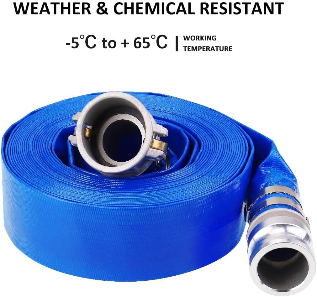 2" x 50' Blue PVC Lay-Flat Discharge Hose with Aluminum Camlock C and E Fittings