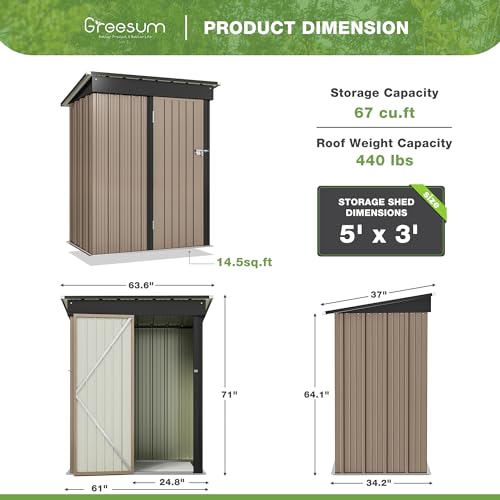 Greesum Outdoor Storage Shed 6 x 8 ft. Utility Tool Shed Metal Storage Garden Shed with Door & Lock for Patio Storage, Brown