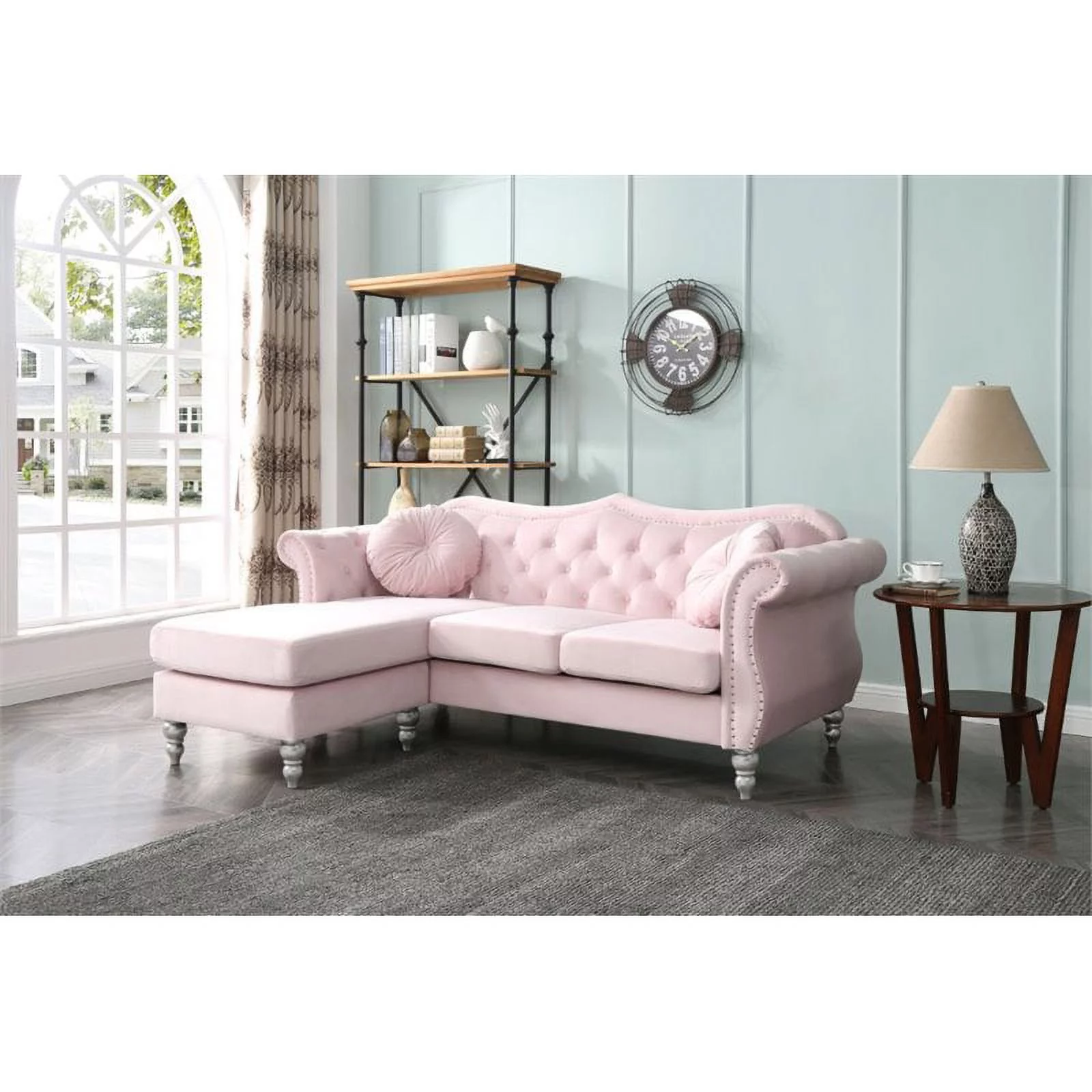 Home Square 2-Piece Furniture Set with Sofa Chaise and Chair in Pink