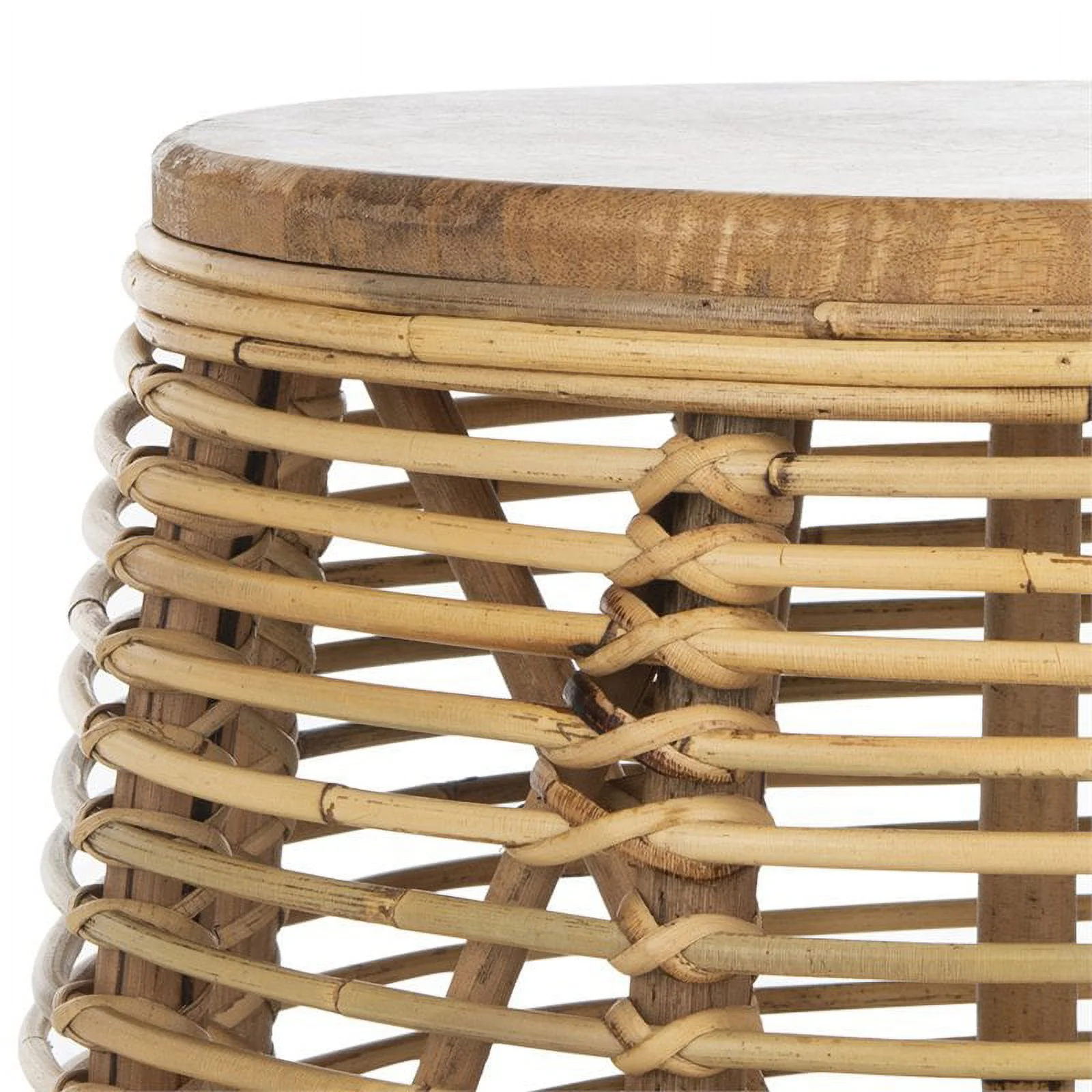 Home Square 18" Round Rattan Accent End Table in Natural - Set of 2