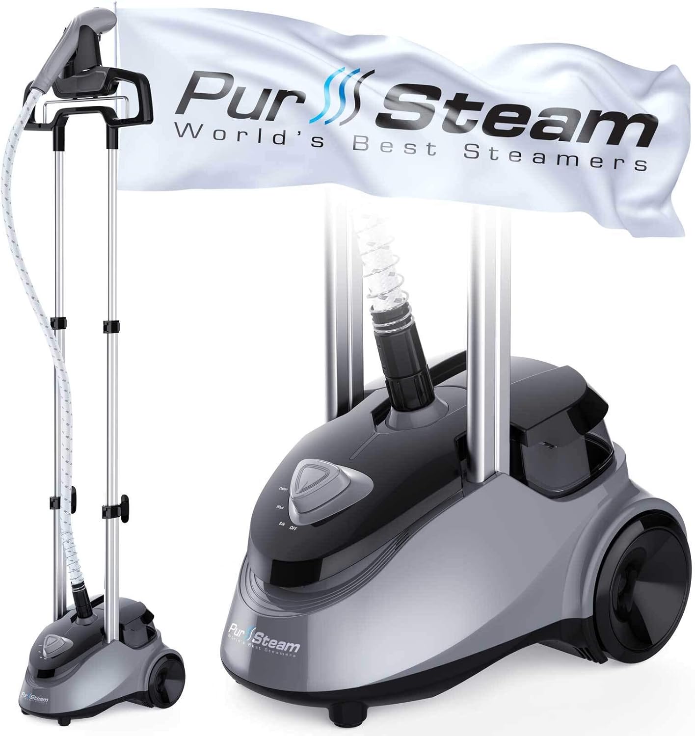 PurSteam World's Best Steamers Garment Steamer Professional Heavy Duty Industry Leading 2.5 Liter (85 fl.oz.) Water Tank, 60+min of Continuous Steam with 4 Level Steam Adjustment