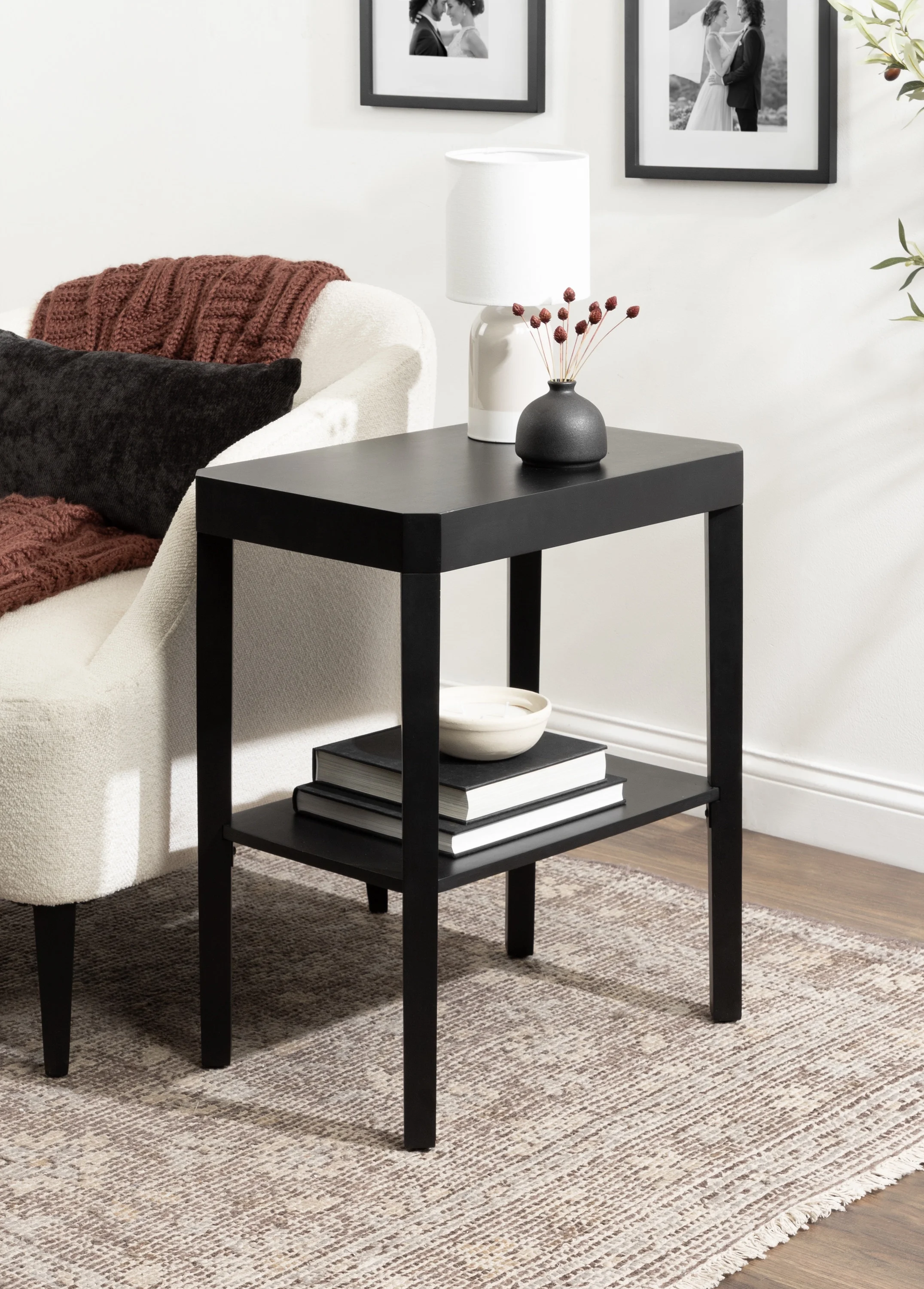 Kate and Laurel Talcott Modern Rectangle Wood Side Table, 22 x 14 x 26, Black, Transitional Decorative Two-Tier End Table for Use as a Bedroom Nightstand or Living Room Accent