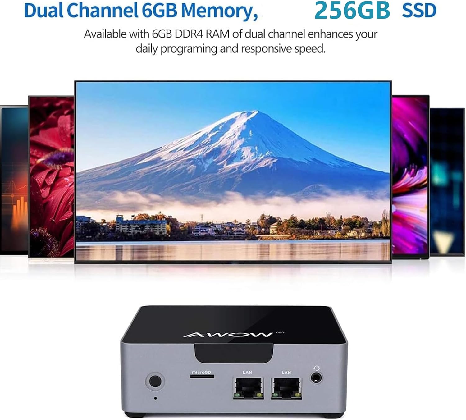 AWOW Mini PC Desktop Computer Intel Celeron N3450 Windows 10 6GB DDR4 128GB SSD/Burst Frequency 2.2 GHz/Dual LAN/ 2.4G+5G Dual Band WiFi/4K /Bluetooth/HDMI/5 USB3.0 Ports Micro PC