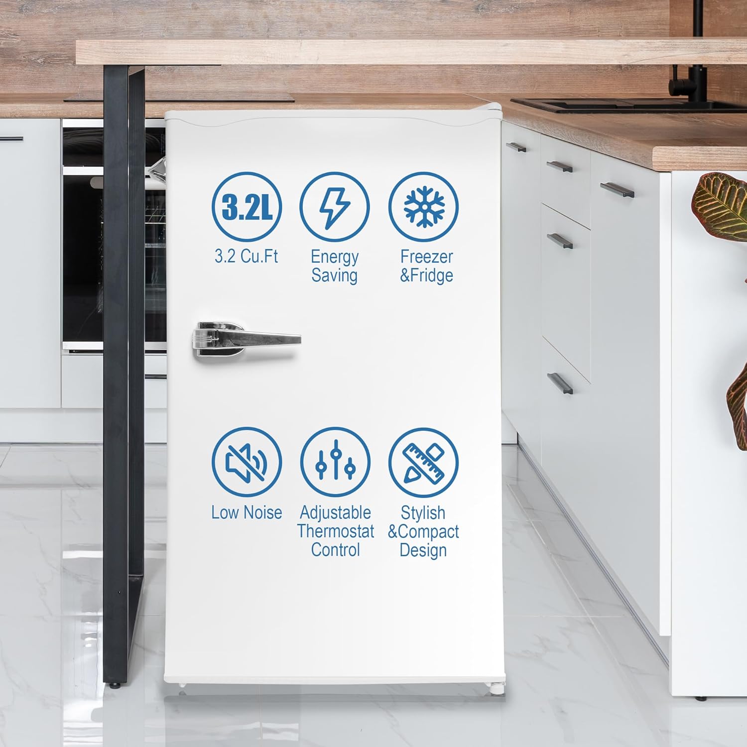 Mini Fridge with Freezer, Single Door Compact Refrigerator with Adjustable Legs (3.2 ft white)